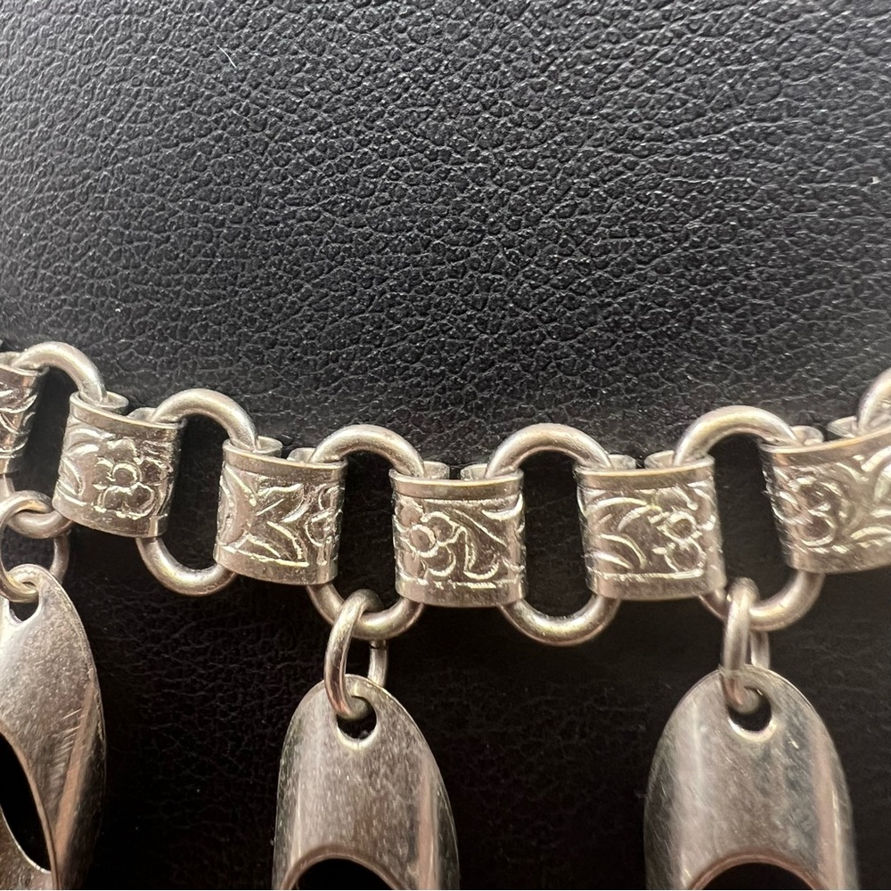 Unusual Silver Tone Book Chain Necklace w/ Midcentury Modern Dangles - Picture 3 of 8